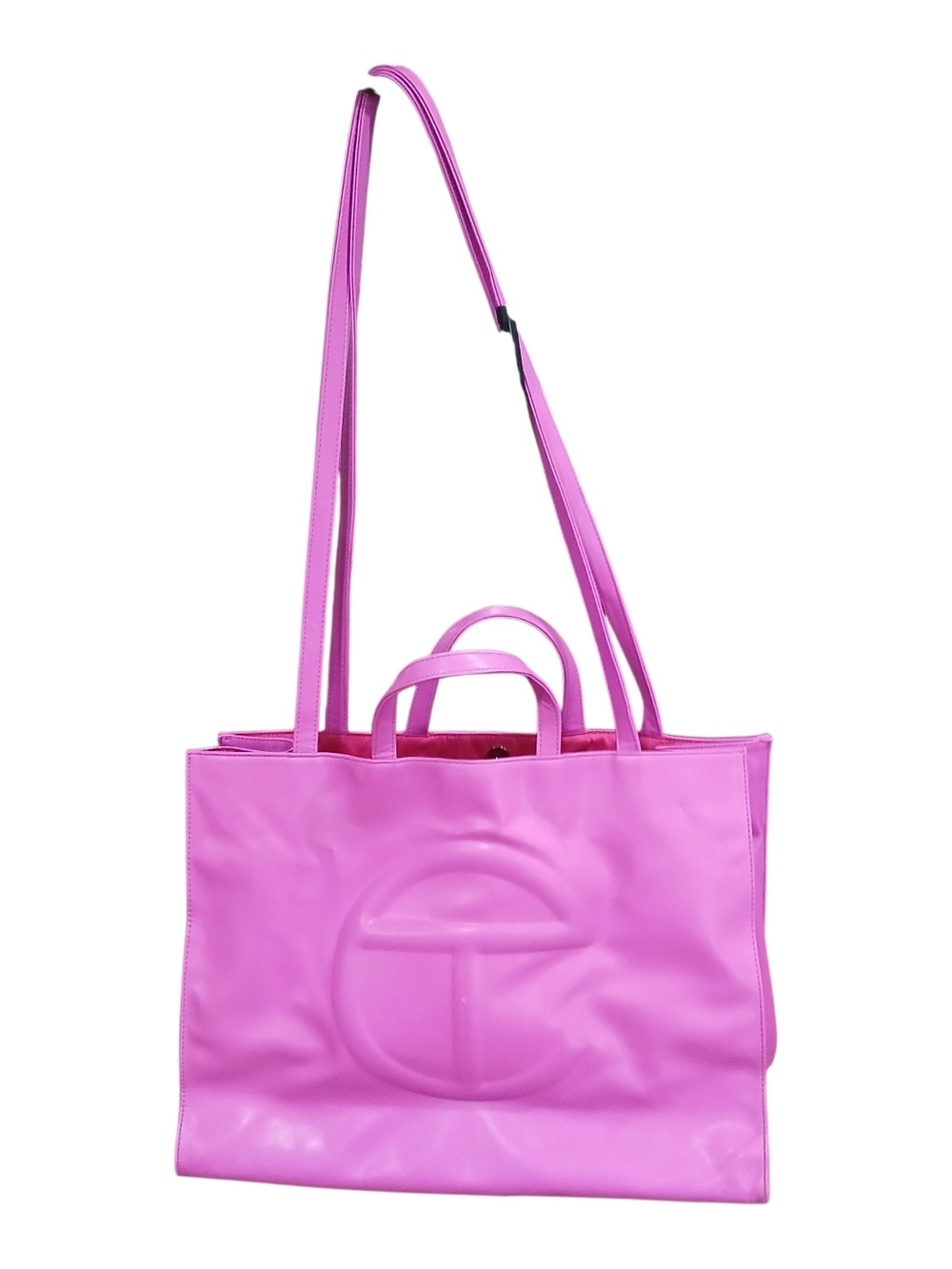 XL Telfar Pink Vegan Leather Tote with Embossed Logo/ Dual Straps - Picture 2 of 9